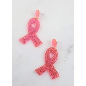 Acrylic Glitter Breast Cancer Ribbon Earring PINK